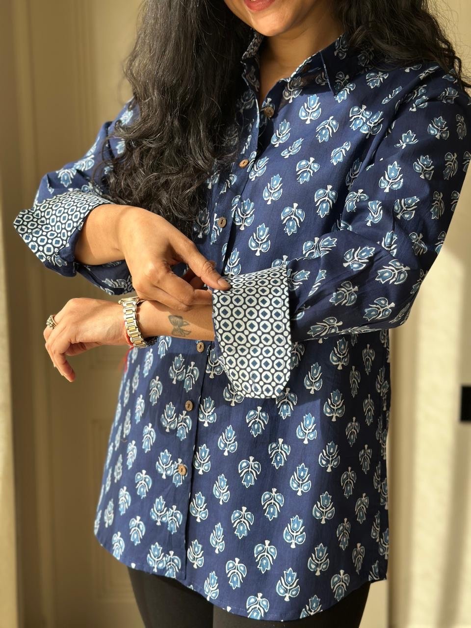 Raima Cotton Shirt- Indigo Booti