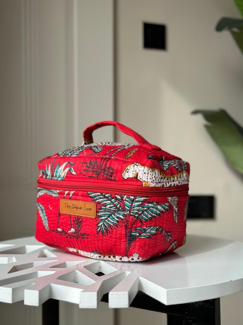 Quilted Vanity Bag- Red Jungle