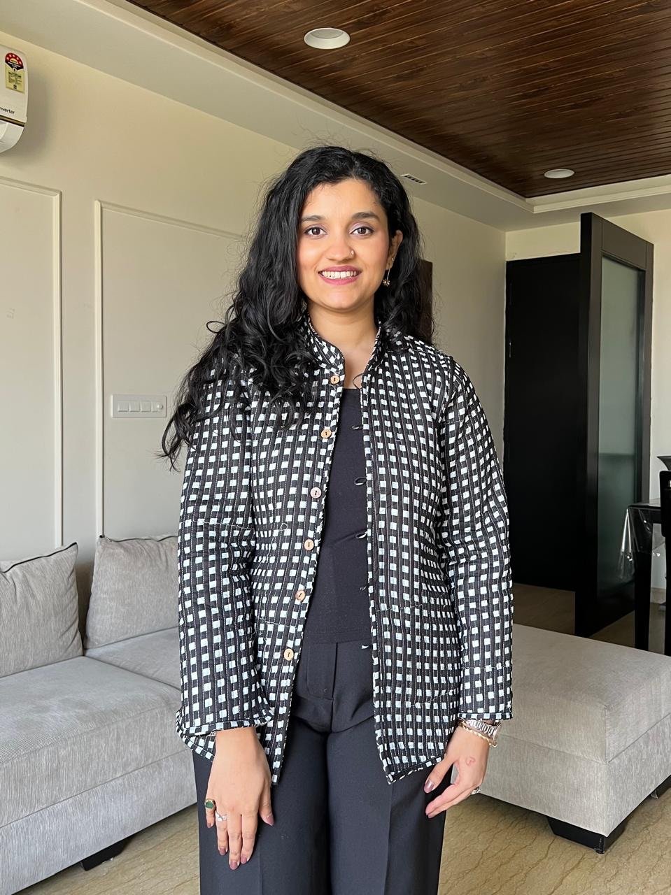 Reversible Quilted Jacket- Black Jaal and gingham