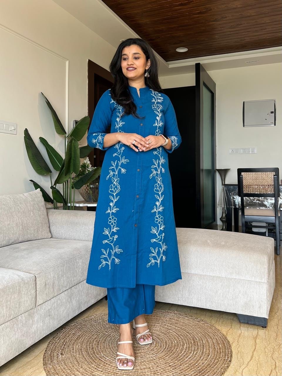 Zira Blue Embroidered Pant Set
