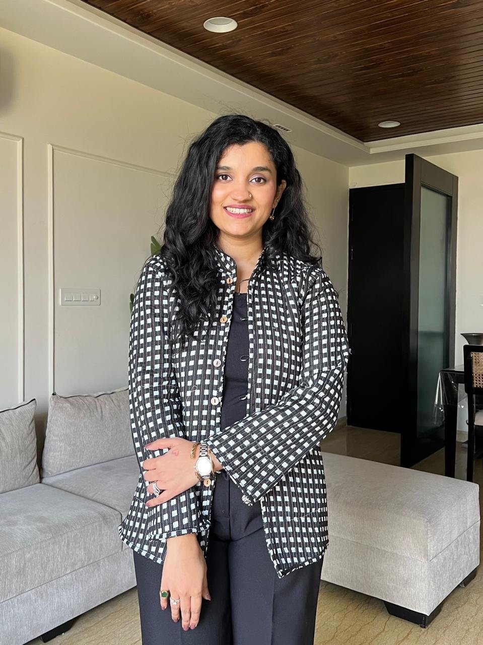 Reversible Quilted Jacket- Black Jaal and gingham
