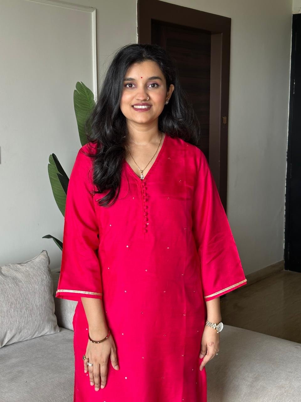 Ruhaana Mul Chanderi Luxe Set- Hot Pink
