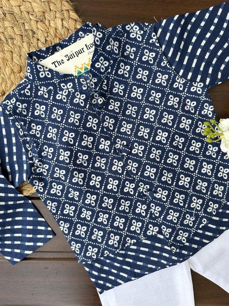 Navy Lehriya Jacket Set