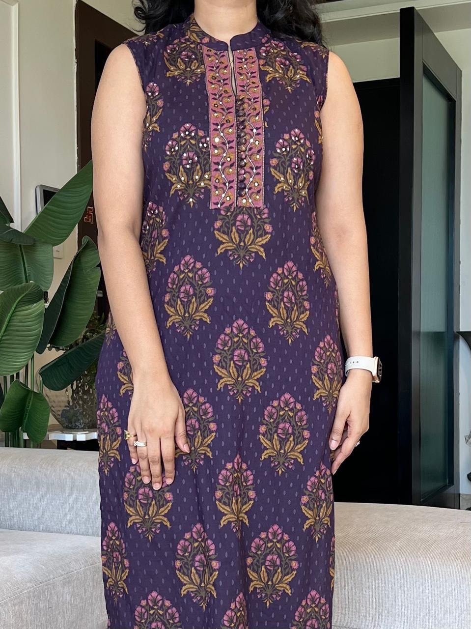 Nihaar Floral Sleeveless Set- Purple