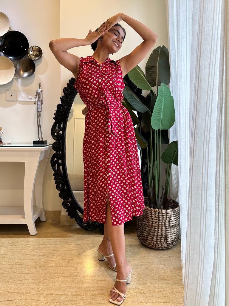 Red booti Dress With Pockets
