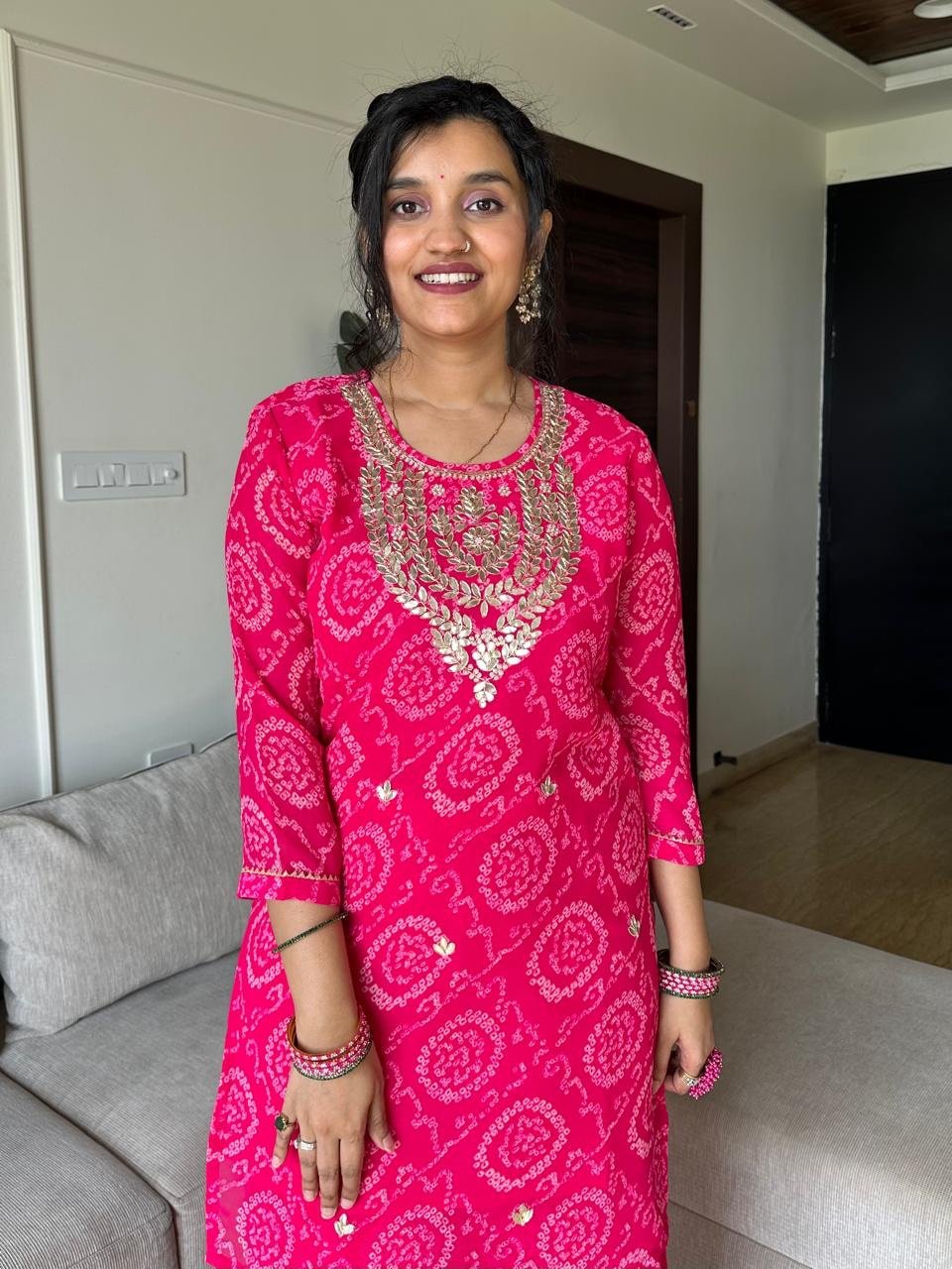 Shyama Pink Bandhej Georgette Set