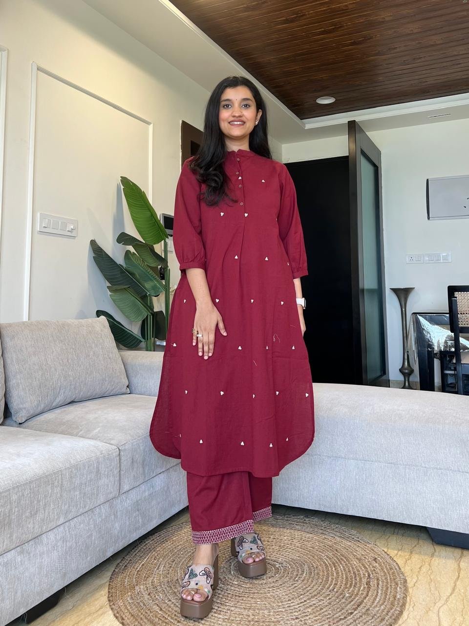 Tasha Minimal Cotton Set- Maroon