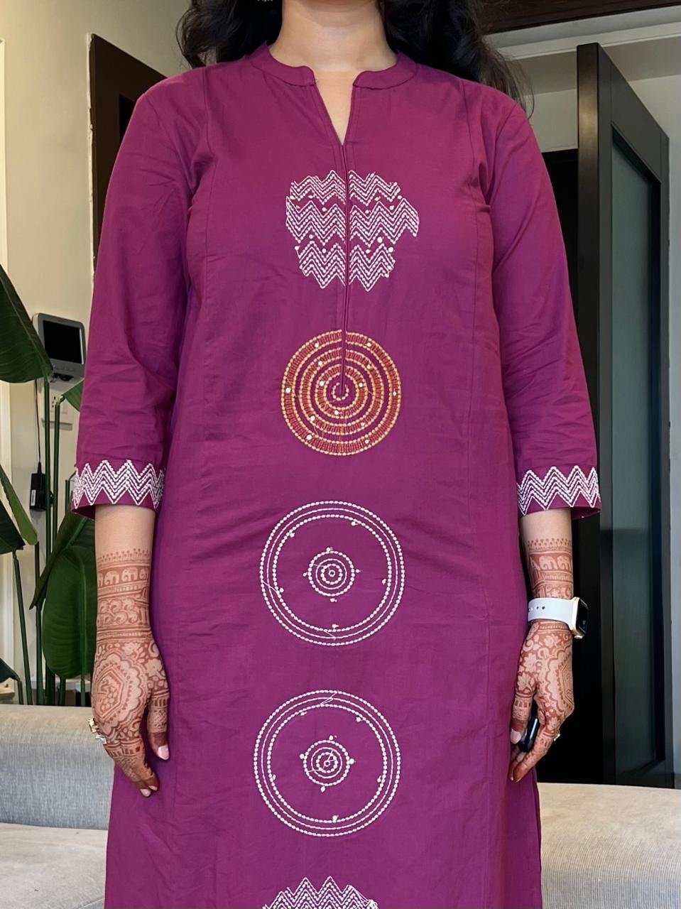 Radha Embroidered Cotton Set- Dark Pink