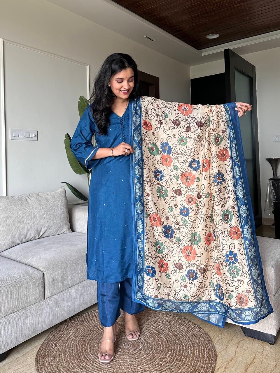 Ruhaana Mul Chanderi Luxe Set- Electric Blue
