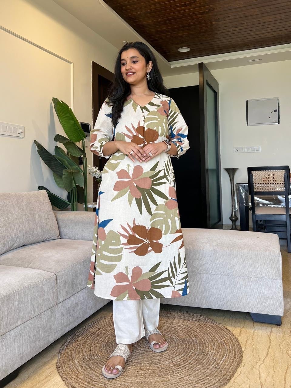 Kali Printed Cotton Set- Brown Tropicals