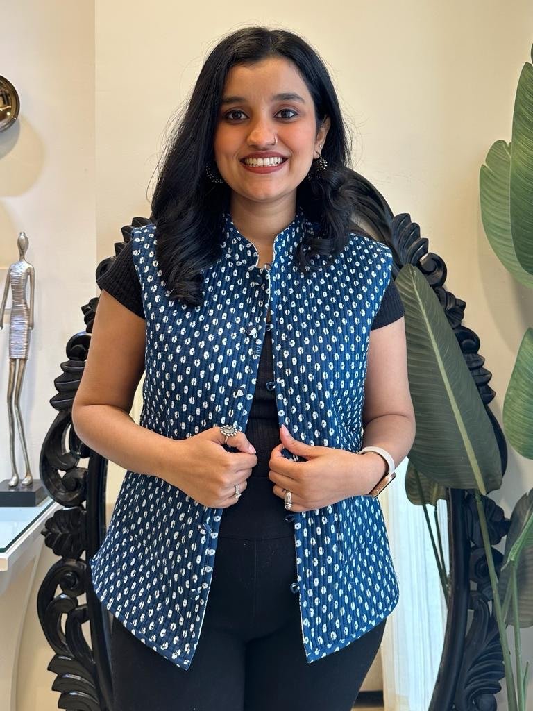 Reversible Quilted Sleeveless Jacket- Indigo
