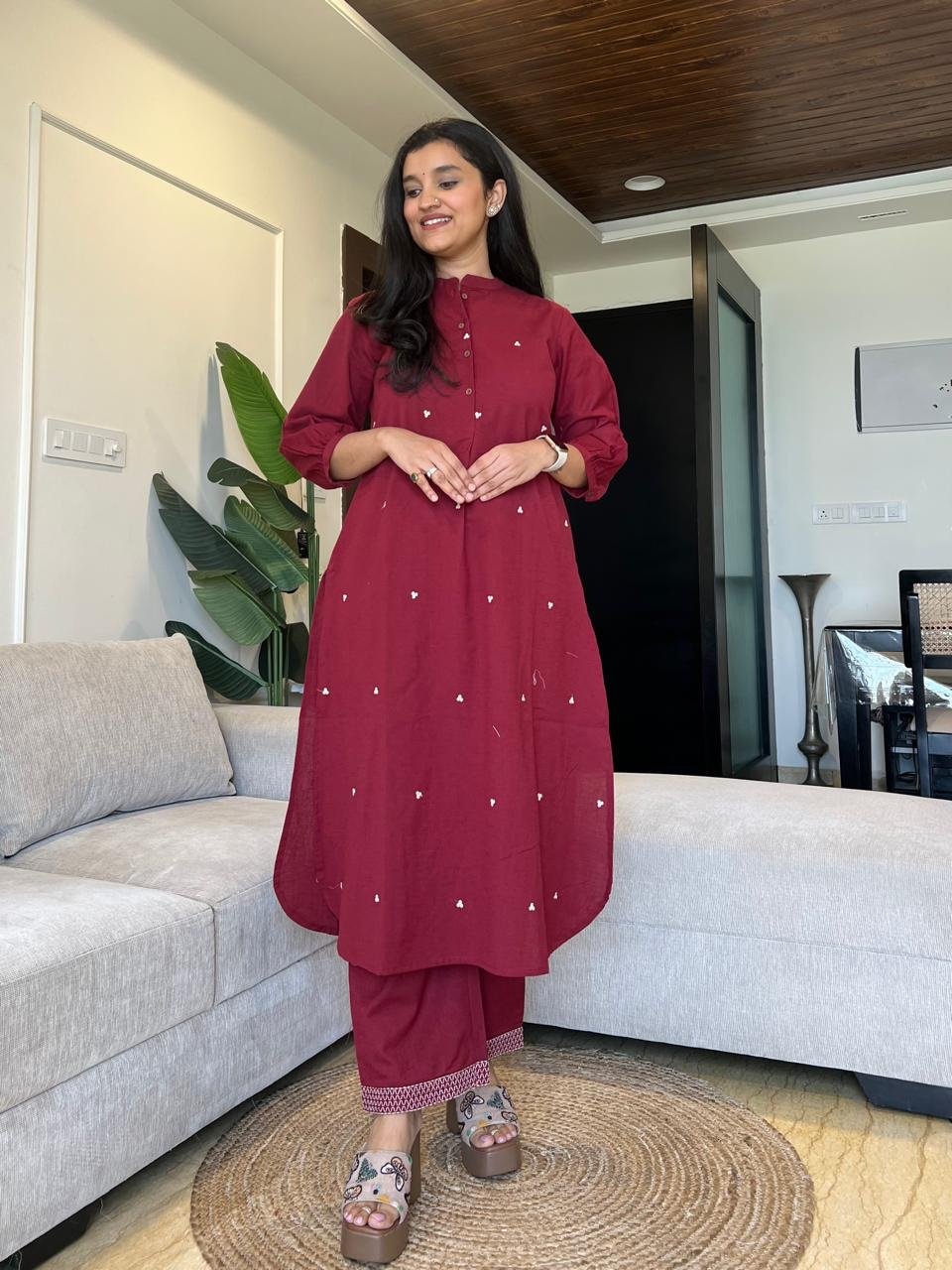 Tasha Minimal Cotton Set- Maroon