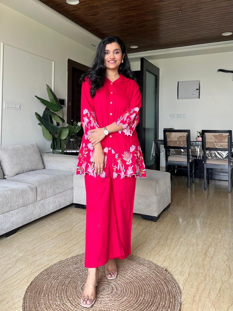 Vaari Cutwork Coord Set- Red