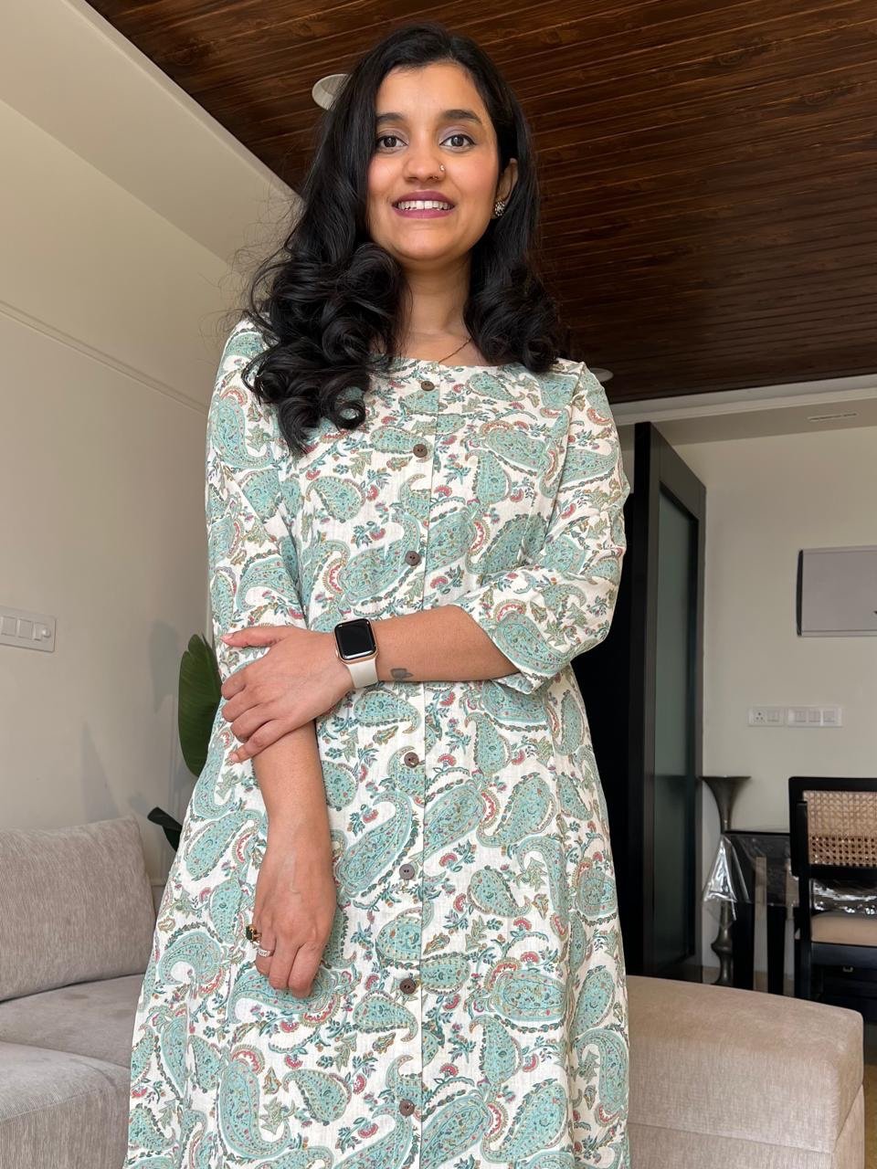 Sheena A-line Cotton Set- Green Paisley