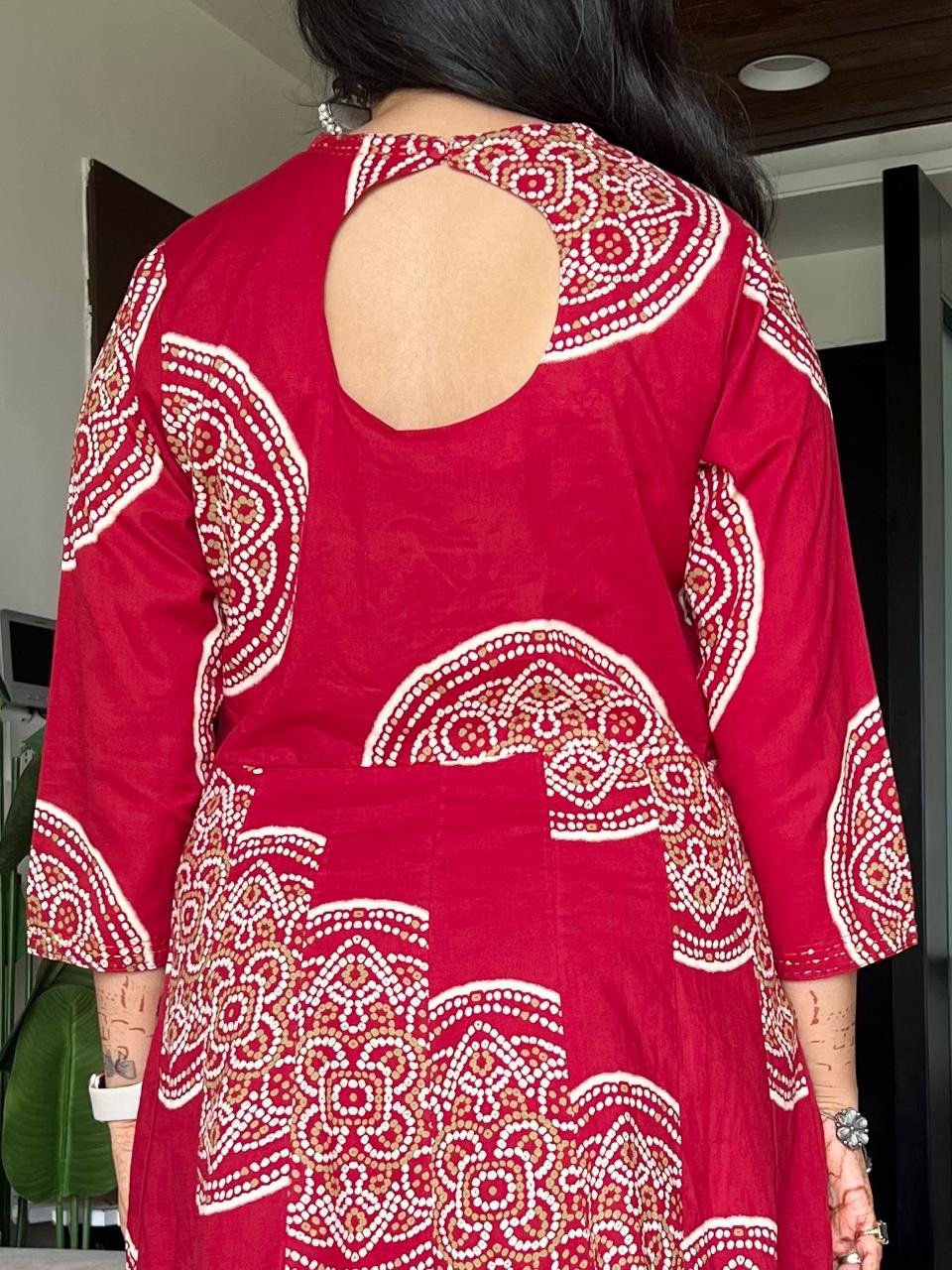 Raga Crushed Dupatta Anarkali Set- Red
