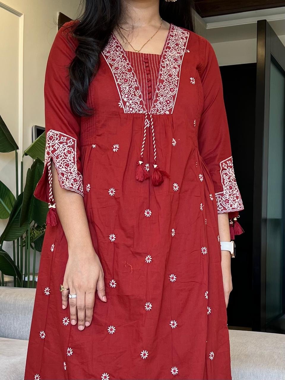 Samara Threadwork Cotton Set- Maroon