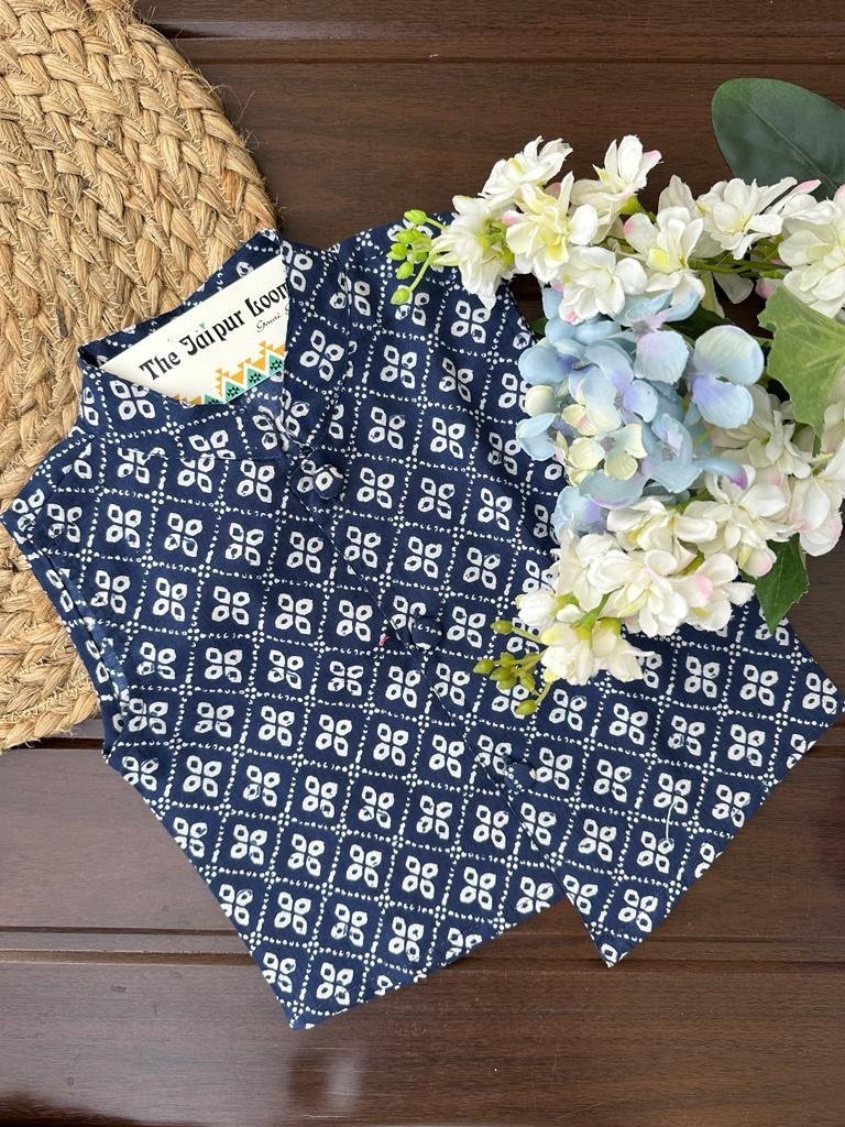 Navy Lehriya Jacket Set