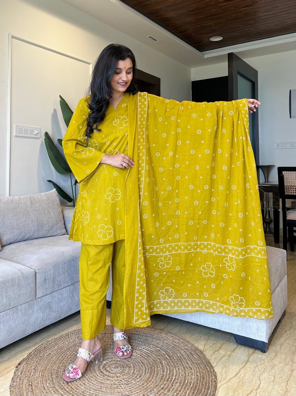 Meeta Bandhej Farshi Salwar Suit- Mustard