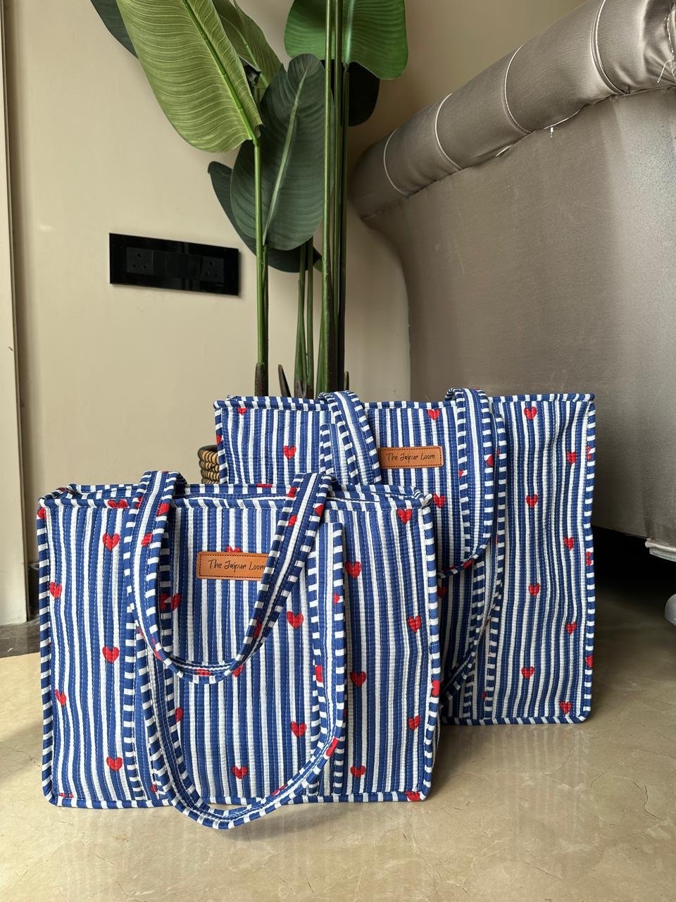 Quilted Tote Bag- Blue Stripes