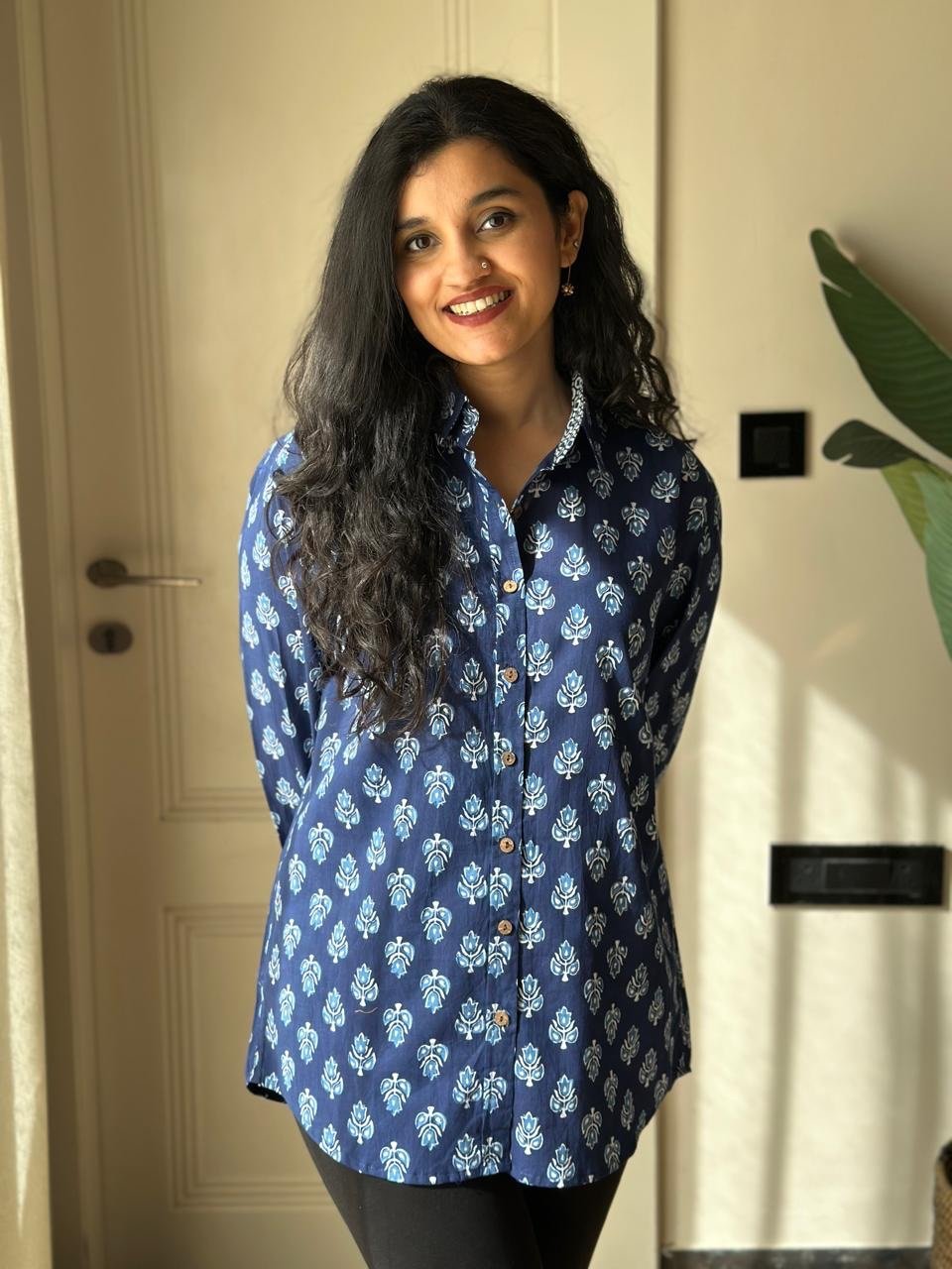 Raima Cotton Shirt- Indigo Booti