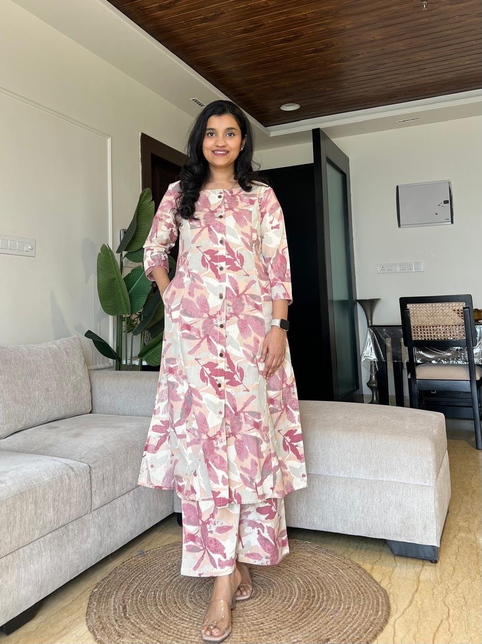 Sheena A-line Cotton Set- Pink Water Florals