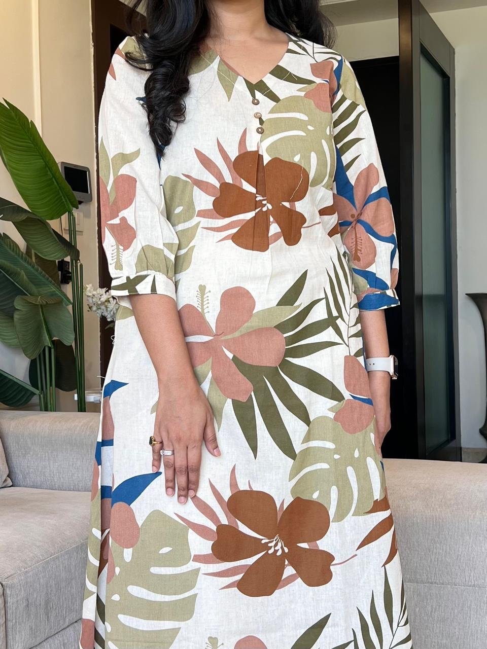 Kali Printed Cotton Set- Brown Tropicals