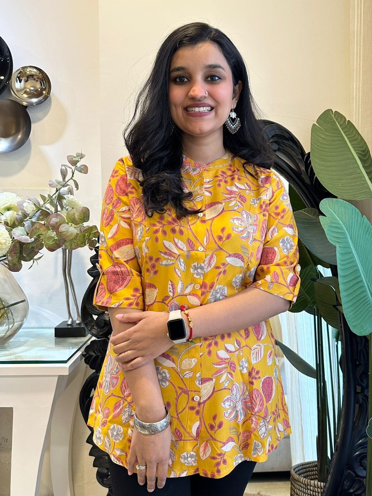 Rayon short kurta- Bright Yellow Florals