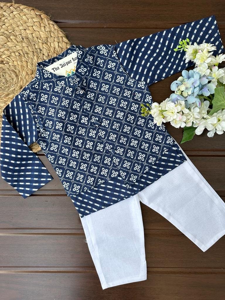 Navy Lehriya Jacket Set