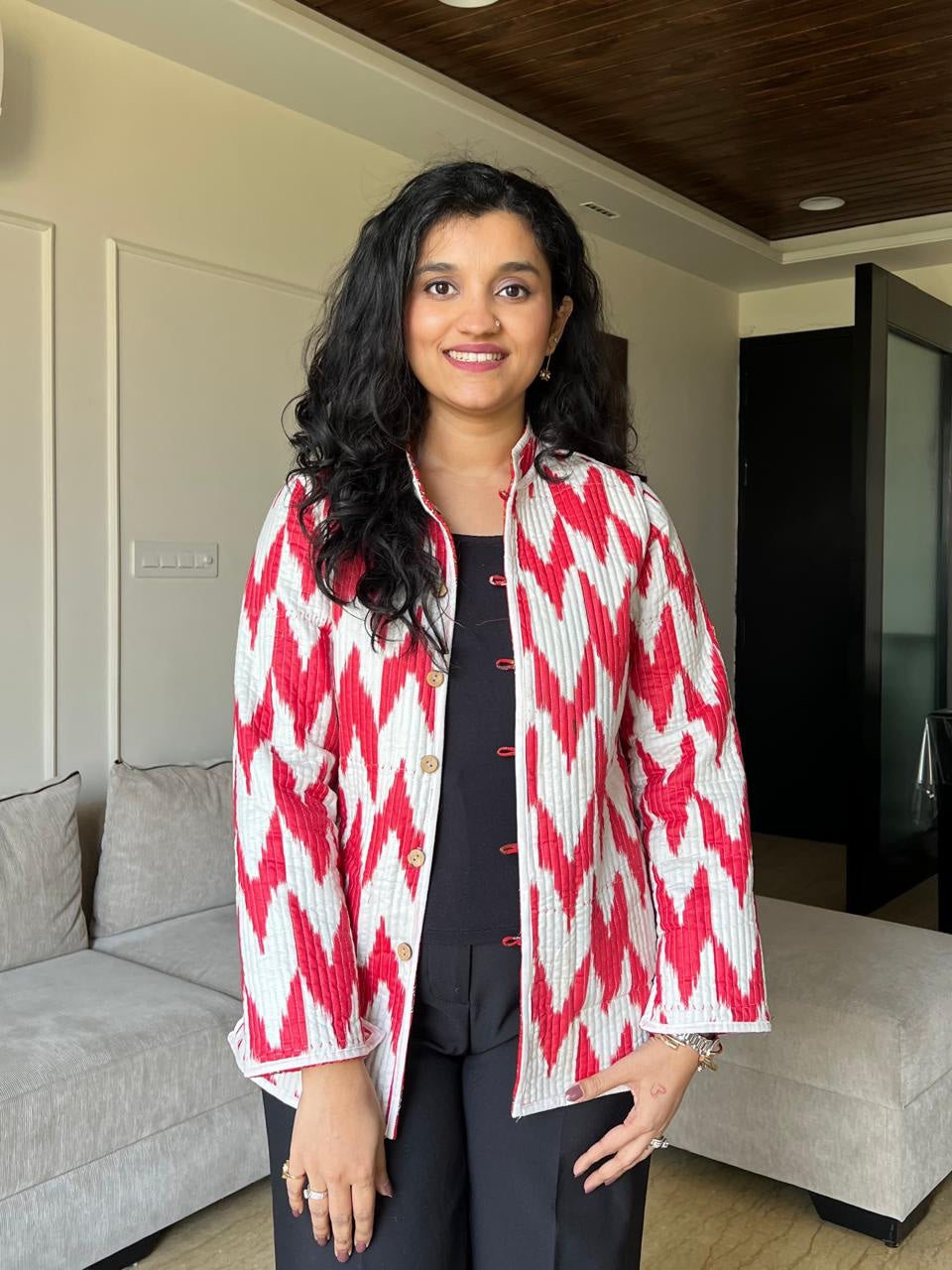 Reversible Quilted Jacket- Red Love Booti