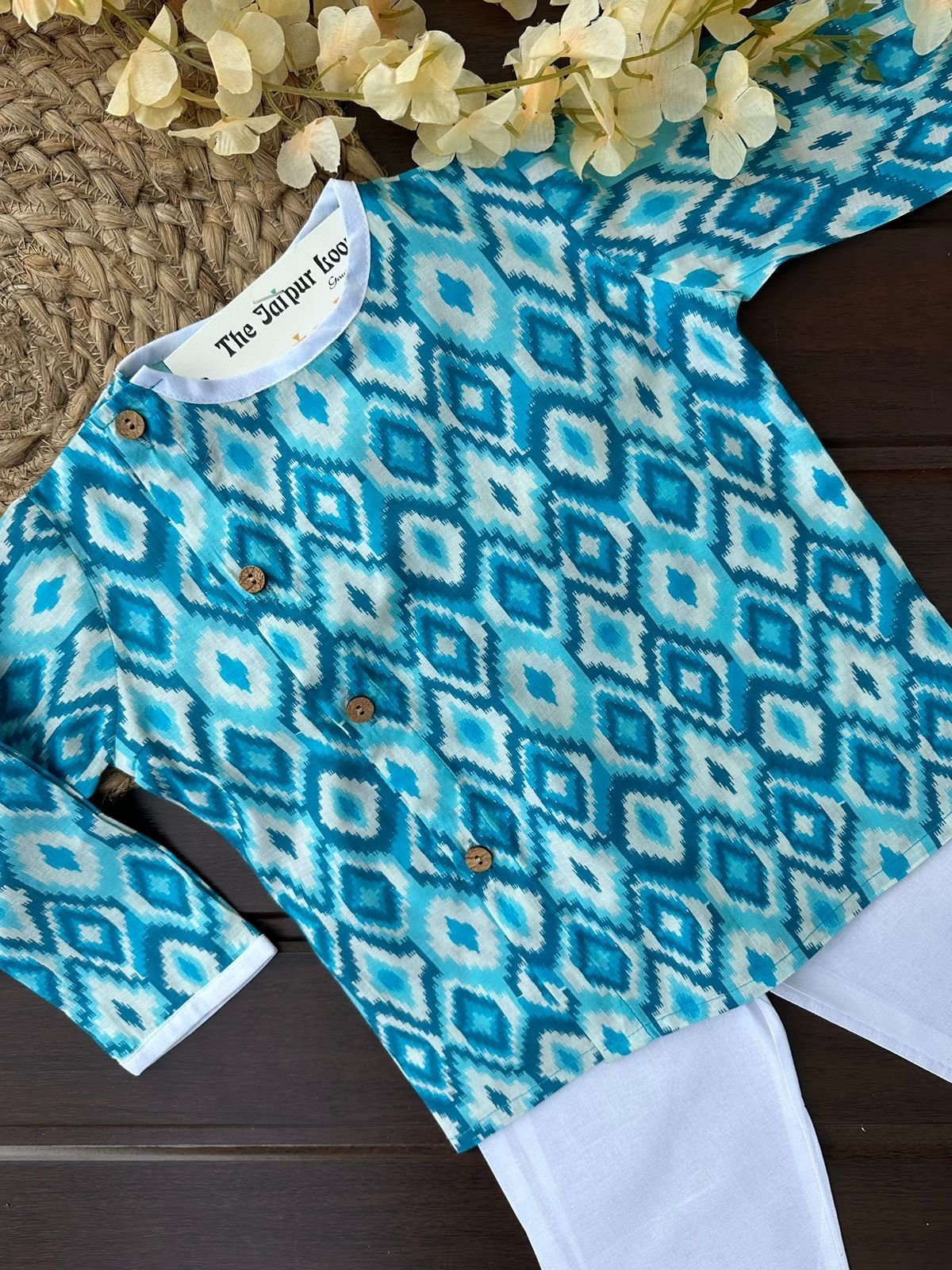 Ikkat Off Centre Kurta Set - Blue
