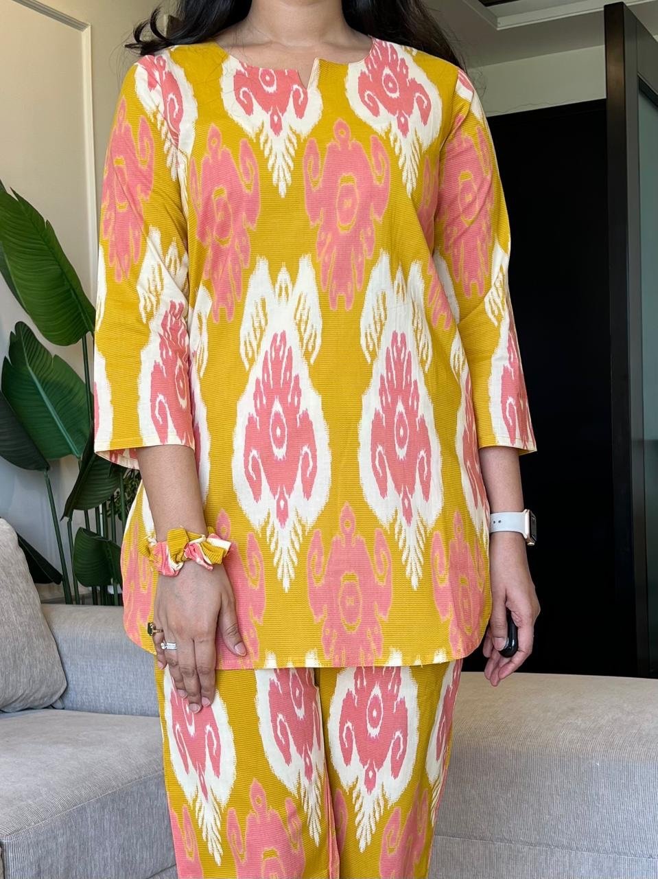 Sia Cotton Lounge Set- Orange Ikkat