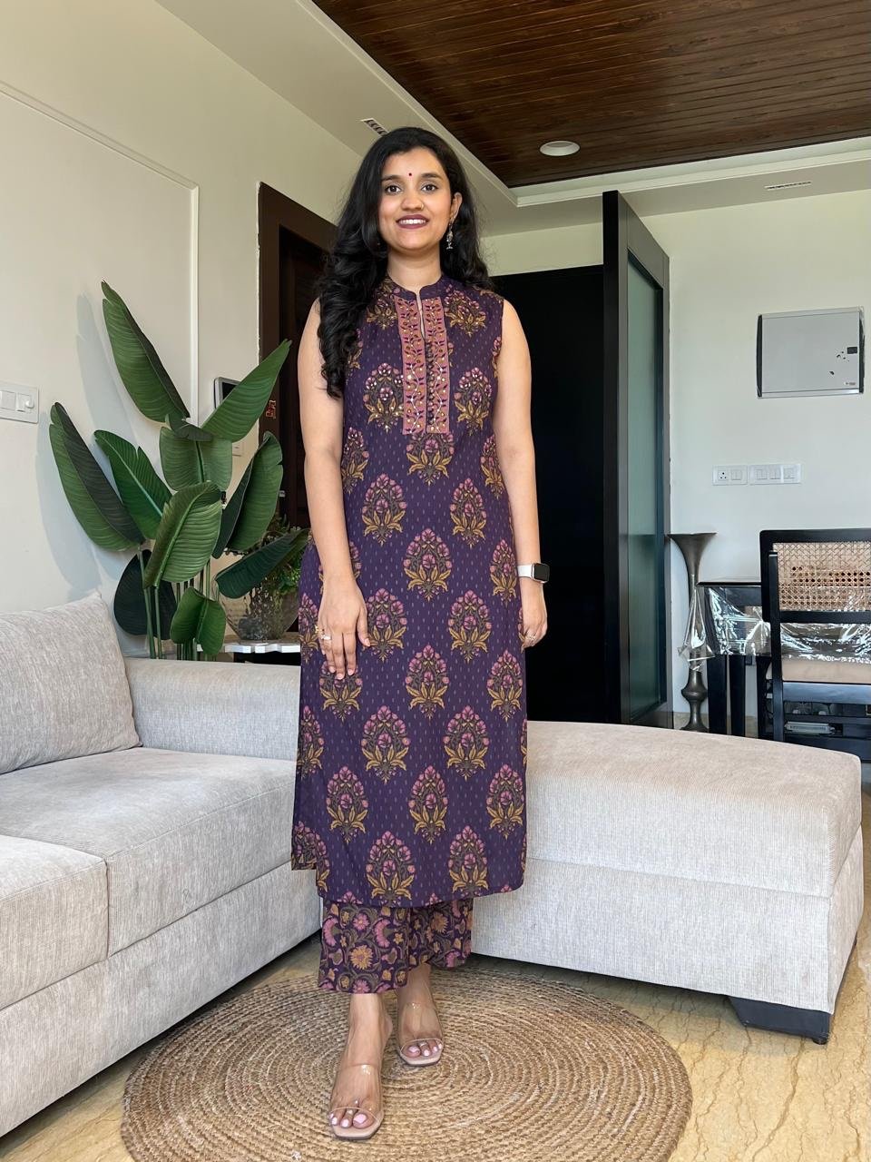 Nihaar Floral Sleeveless Set- Purple