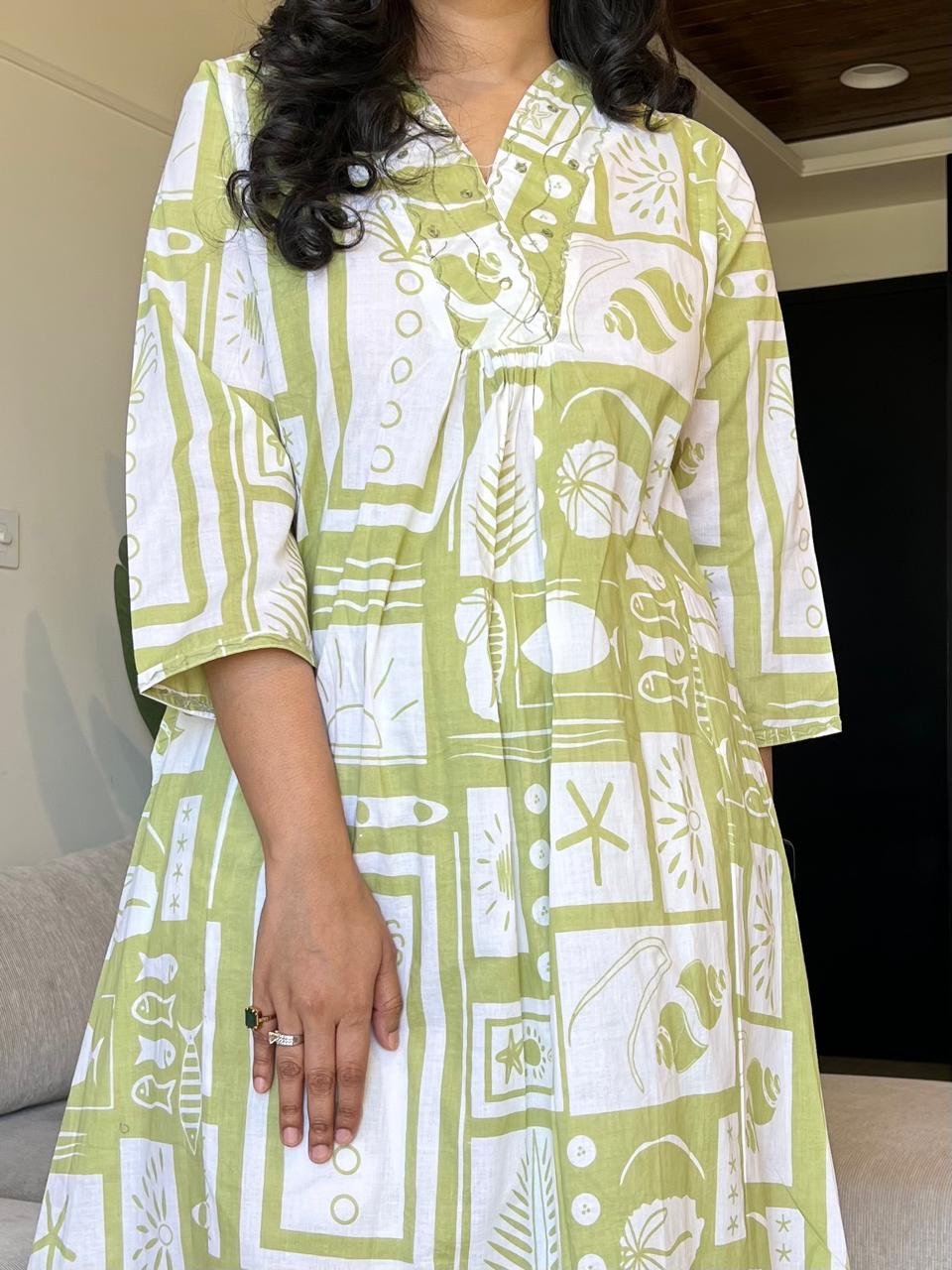 Sirsa Cotton Coord Set- Light Green Mix