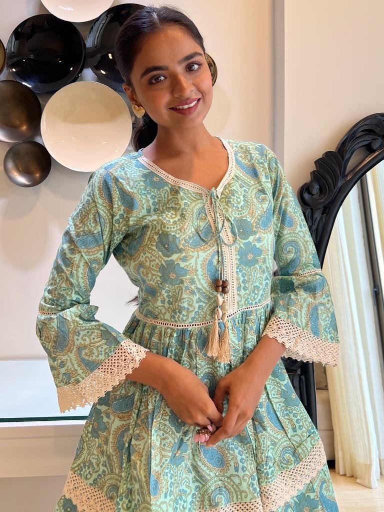 Green Floral Short Twirl Dress