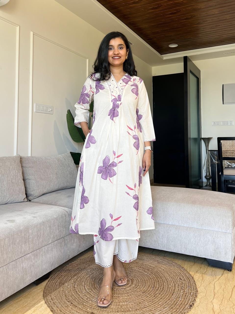 Sirsa Cotton Coord Set- Off White Florals