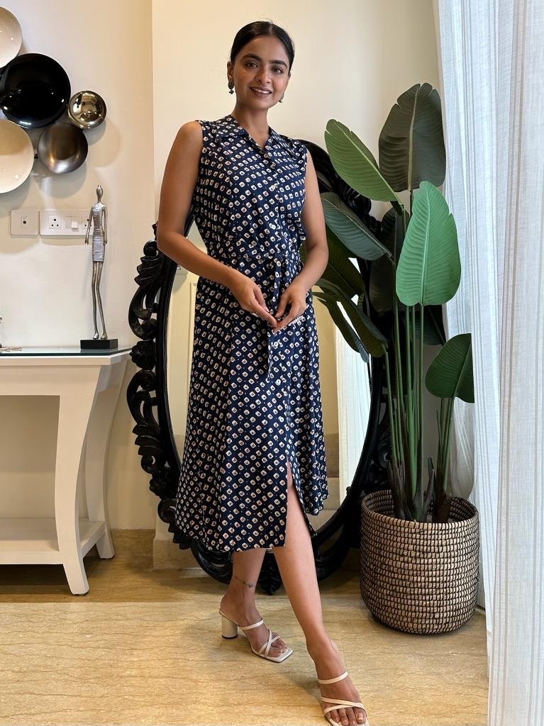 Navy Booti Dress With Pocket