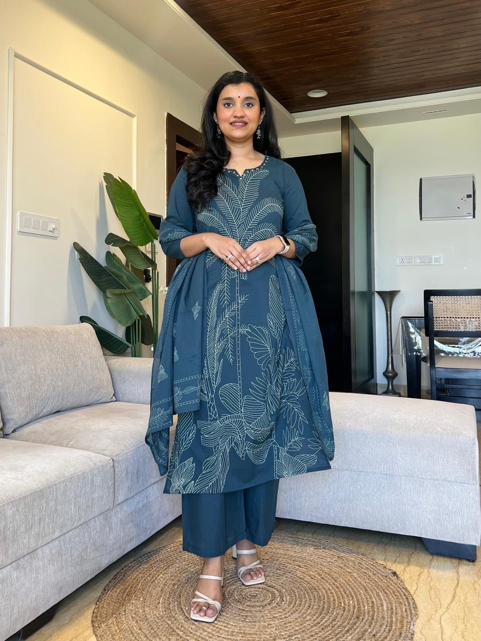 Sakshi Printed Pure Cotton Suit- Blue