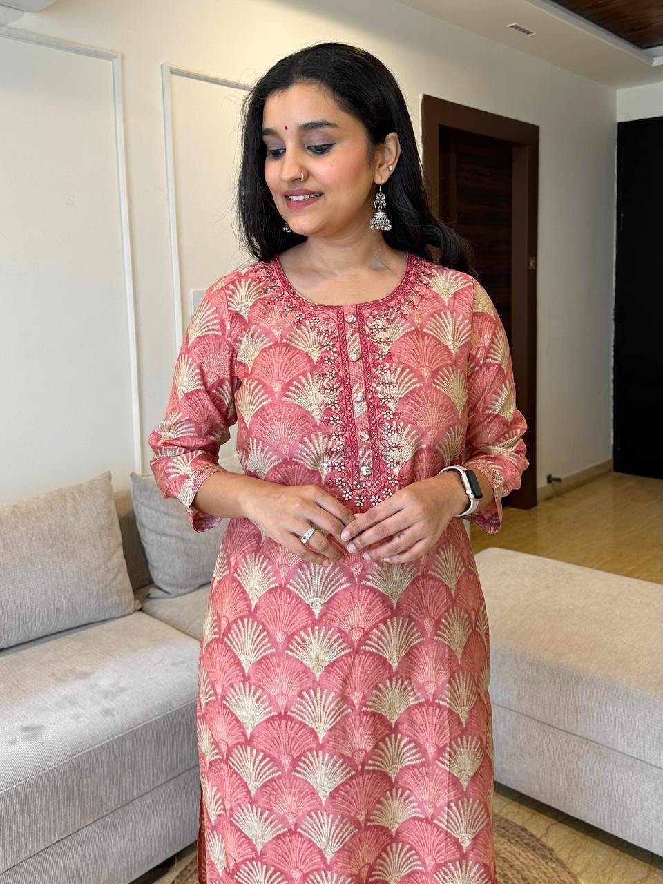 Fan Festive Muslin Silk Kurta- Pink