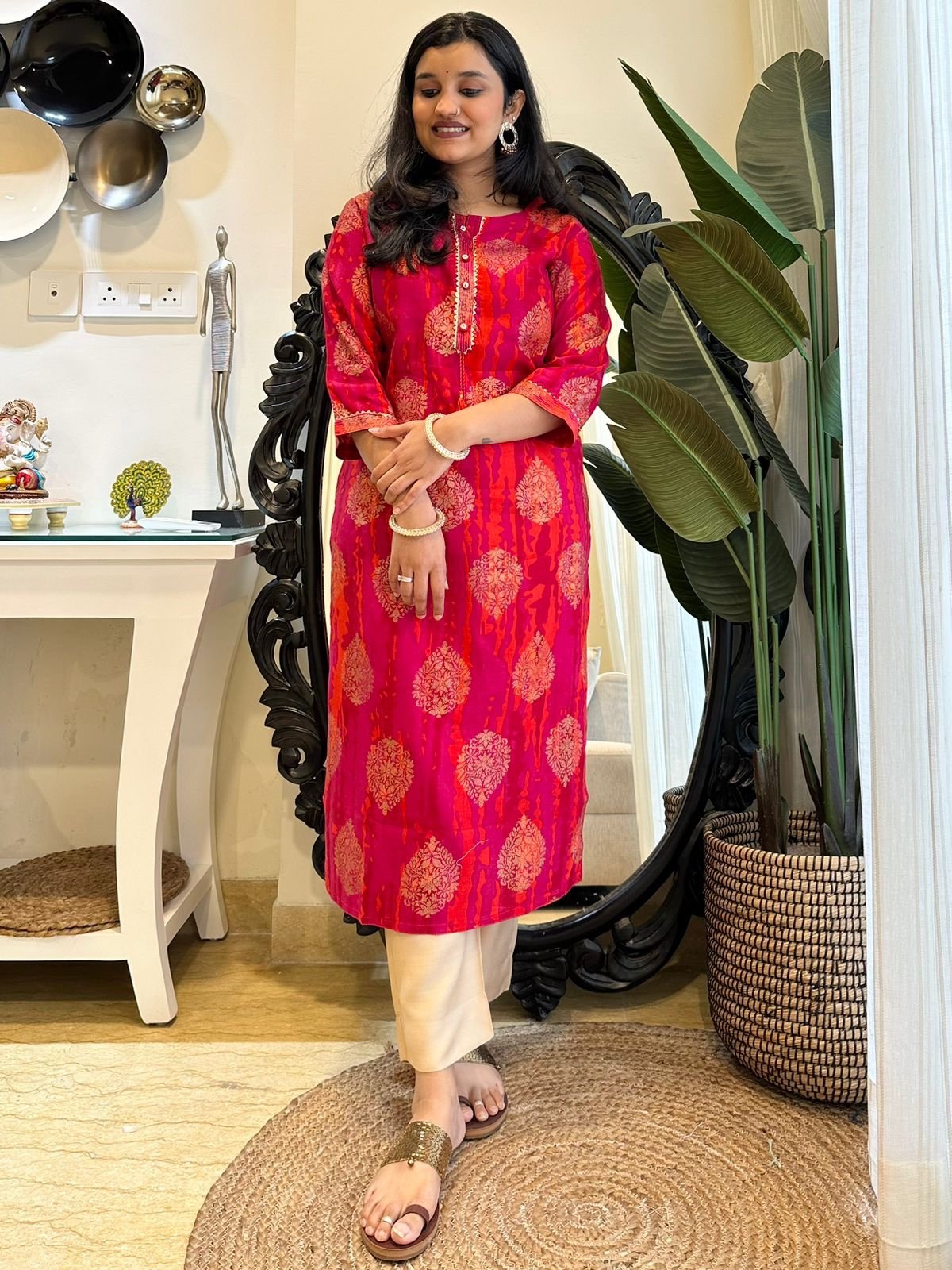 Pink Rayon Bestselling Festive Kurta