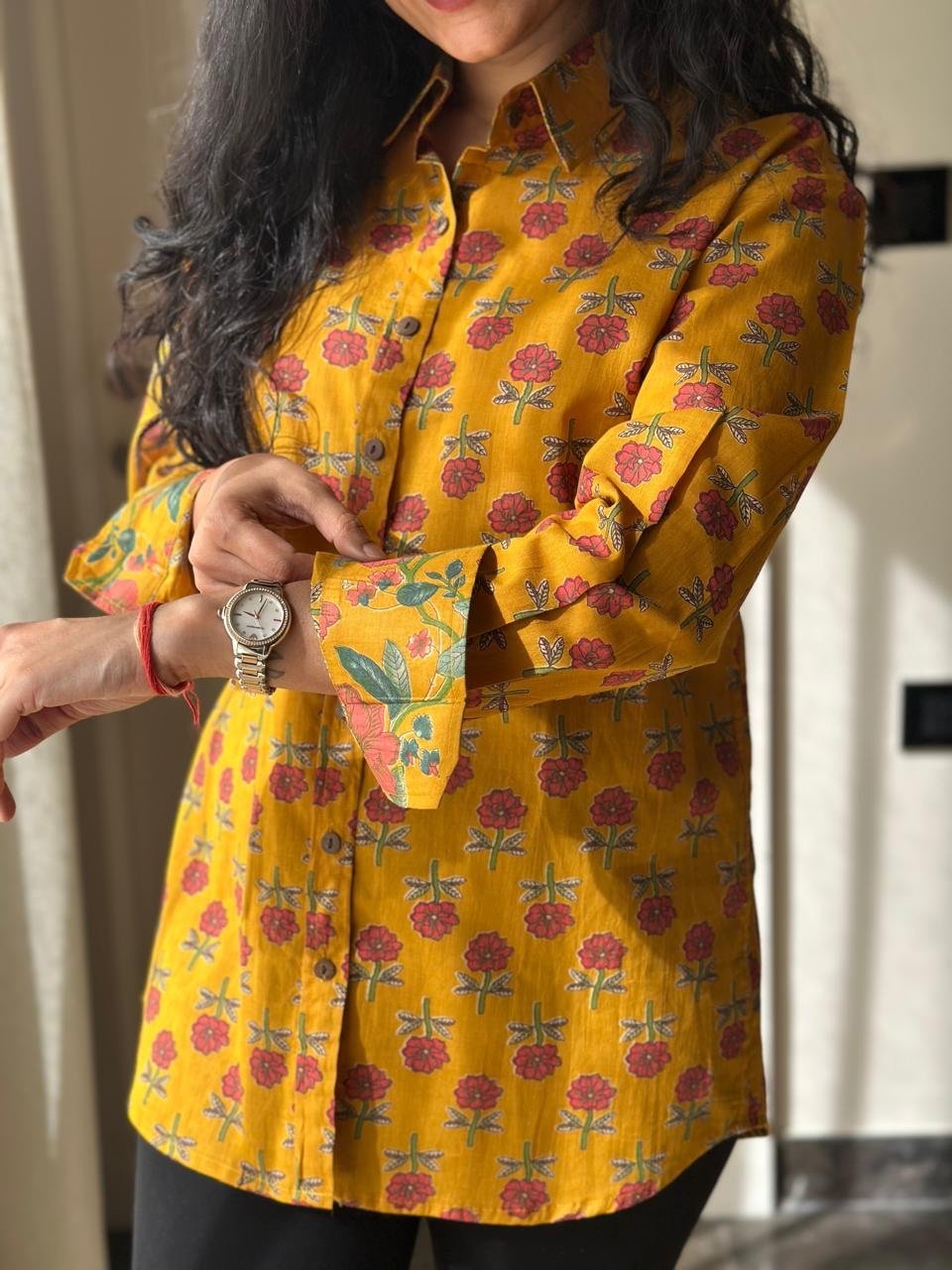 Raima Cotton Shirt- Mustard Booti
