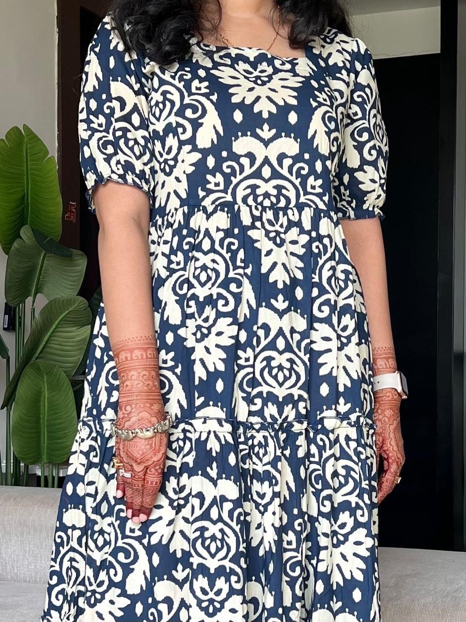 Tanvi Tiered Maxi Dress- Blue Pattern