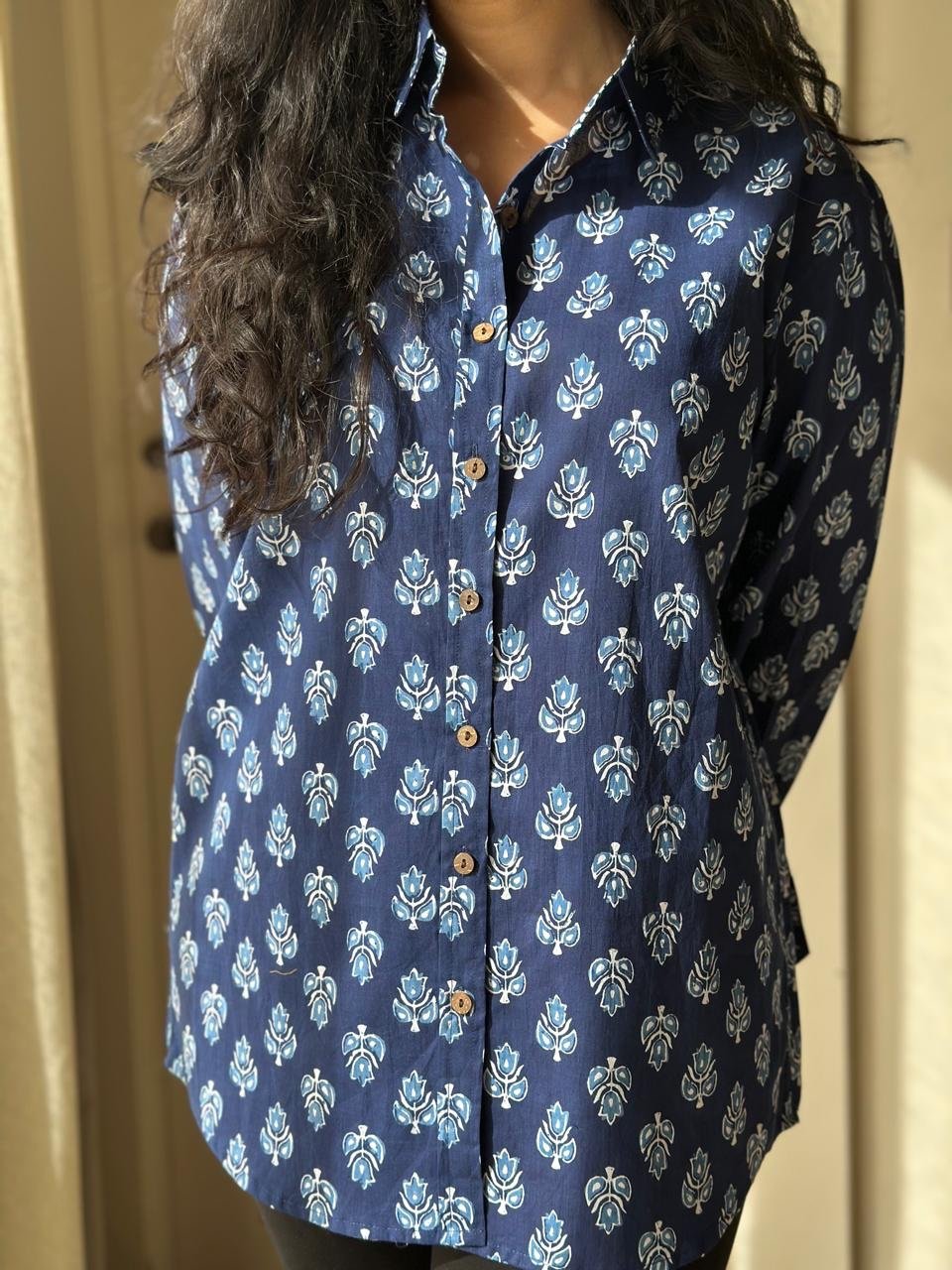 Raima Cotton Shirt- Indigo Booti