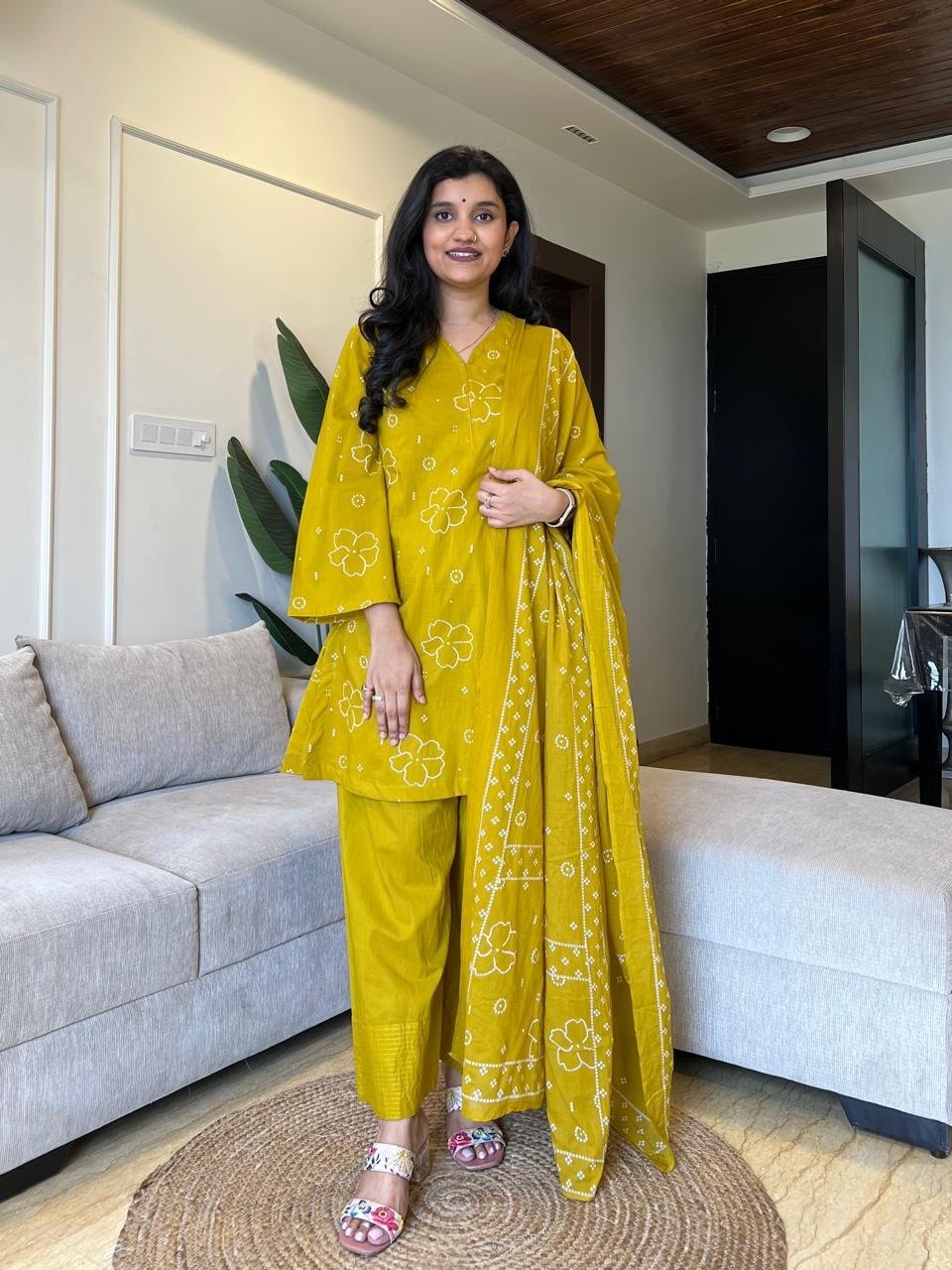 Meeta Bandhej Farshi Salwar Suit- Mustard
