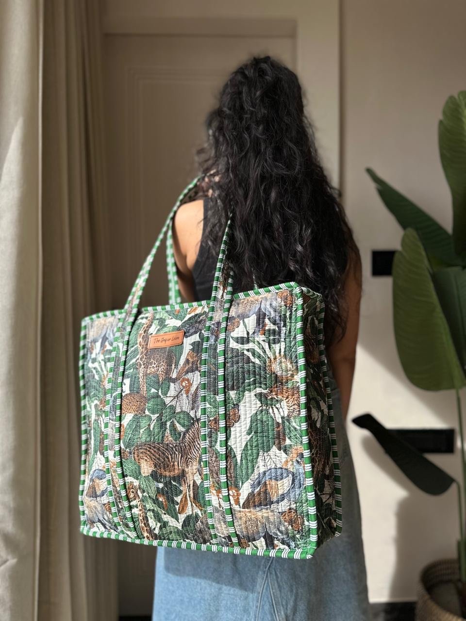 Quilted Tote Bag- Green Story