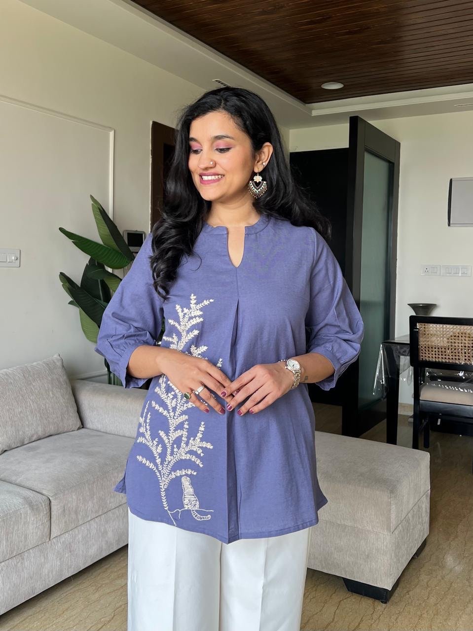 Saisha Embroidered Short Top- Purple