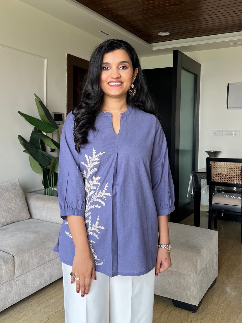 Saisha Embroidered Short Top- Purple