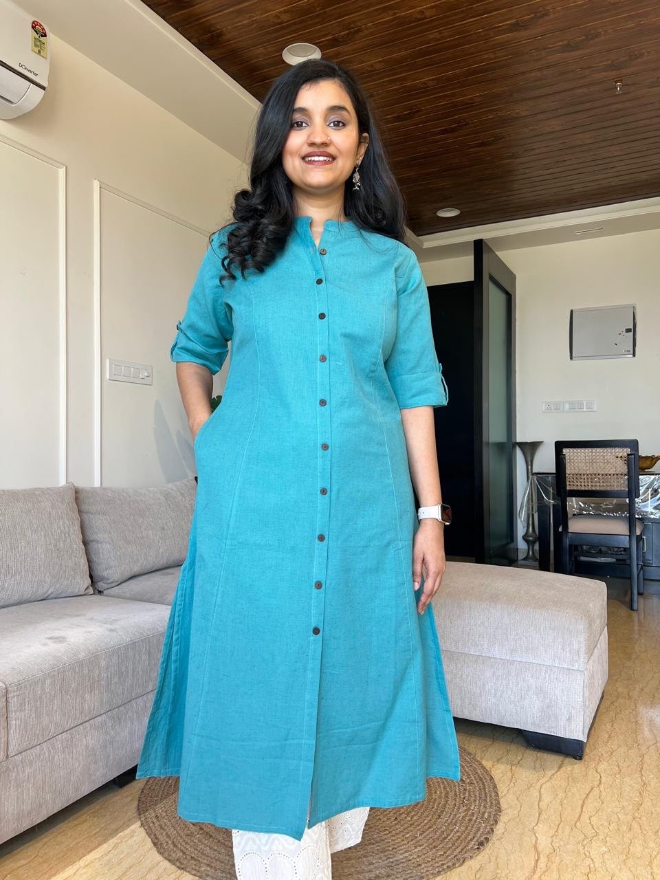 Rama Solid A-line Cotton Kurta