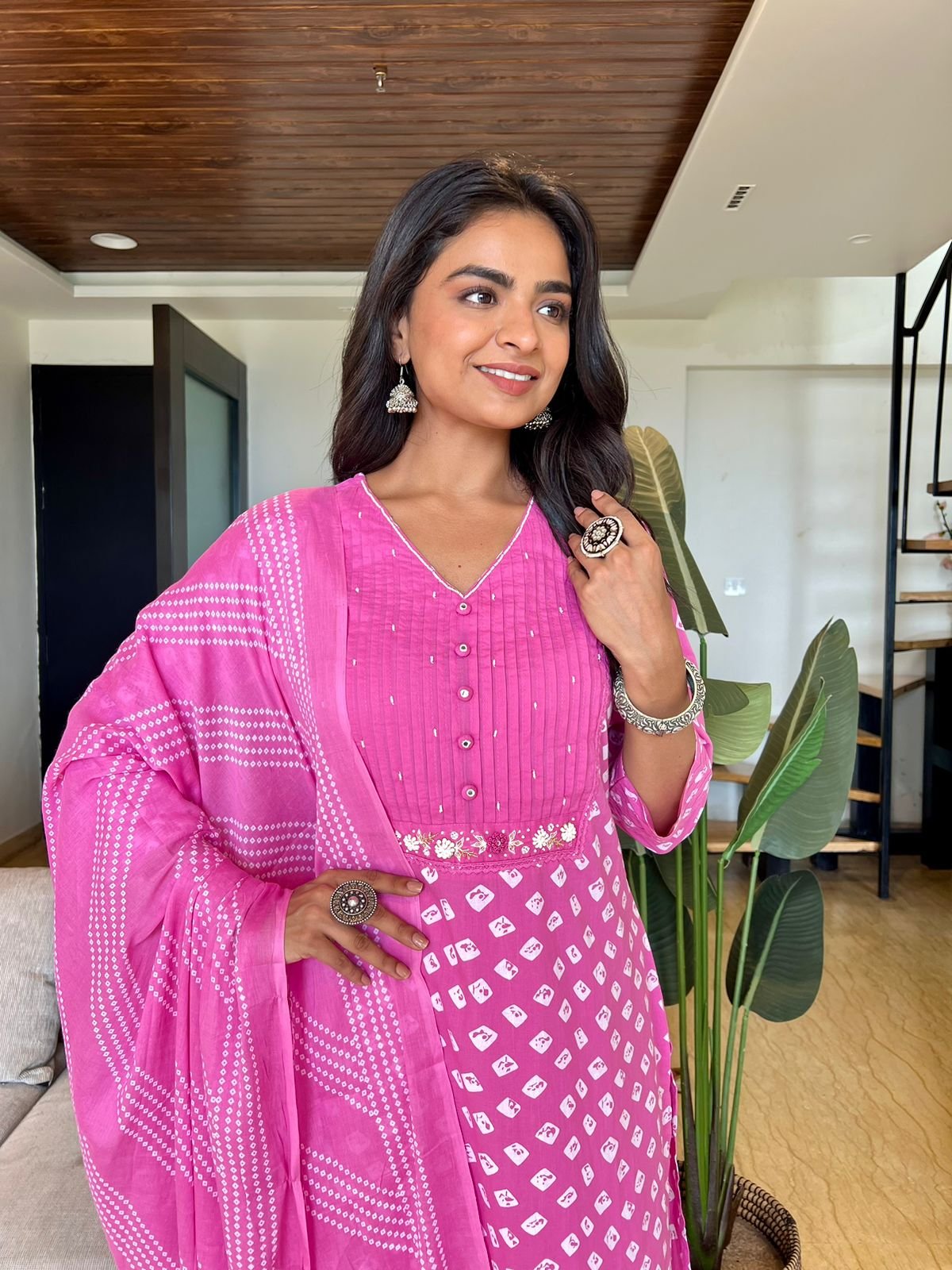 Sanaya Bandhej Cotton Sets - Pink