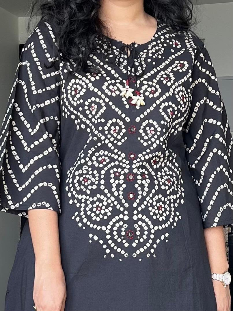 Meesha Bandhej Cotton Set- Black