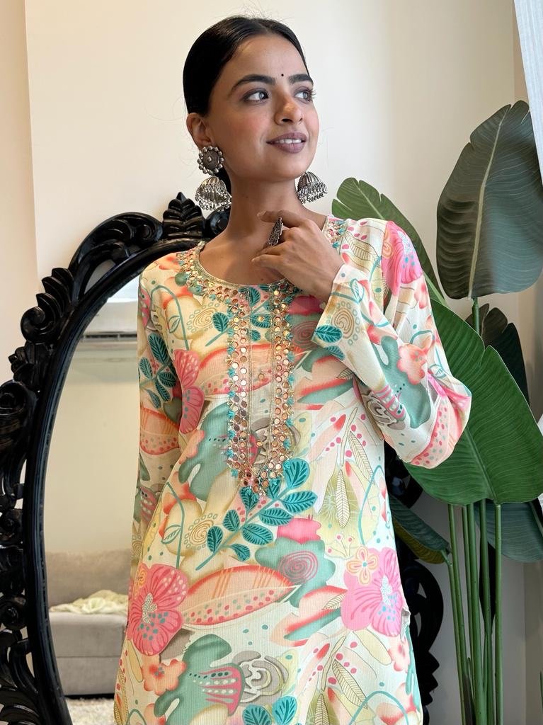 Lime Floral Straight Chinnon Set